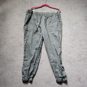 Gray linen pants with Elastic Cuffs and Drawstring Waistband